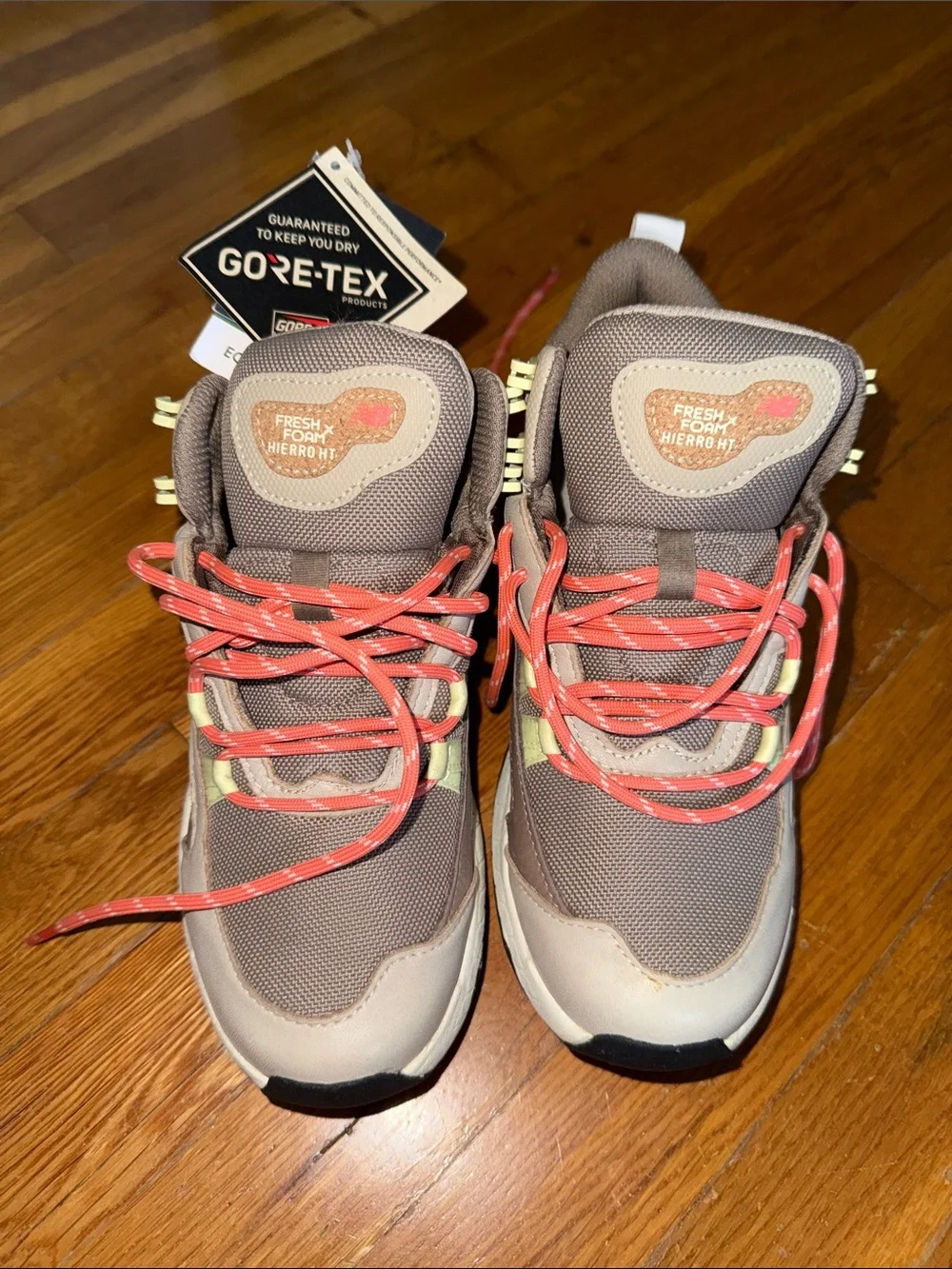 New Balance Kids Taupe Hiking Boots with Coral Laces